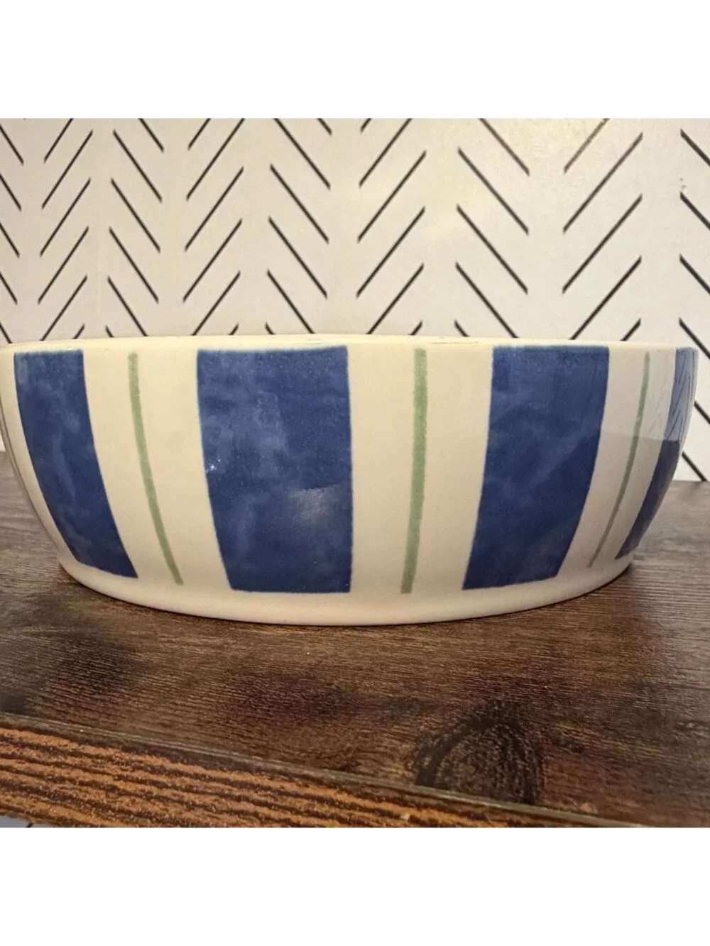 Pfaltzgraff Wyngate Stripe Round Baker Stoneware Bowl Blue Green USA 8